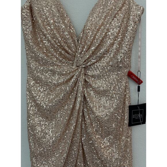 New Ieena For Mac Duggal Rose Gold Sequined V-Neck Dress 26496 Size 10 - Picture 3 of 8